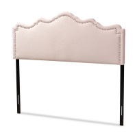 Baxton Studio BBT6622-Light Pink-HB-Queen Nadeen Modern and Contemporary Light Pink Velvet Fabric Upholstered Queen Size Headboard